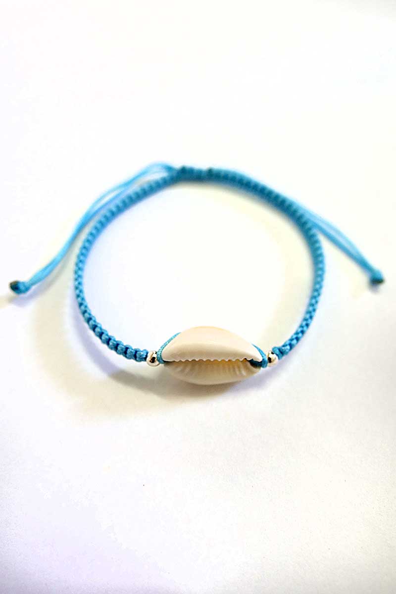 Cowrie Shell Bracelet on Cord blue