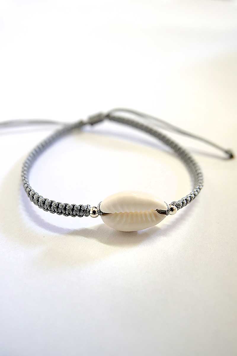 Cowrie Shell Bracelet on Cord grey