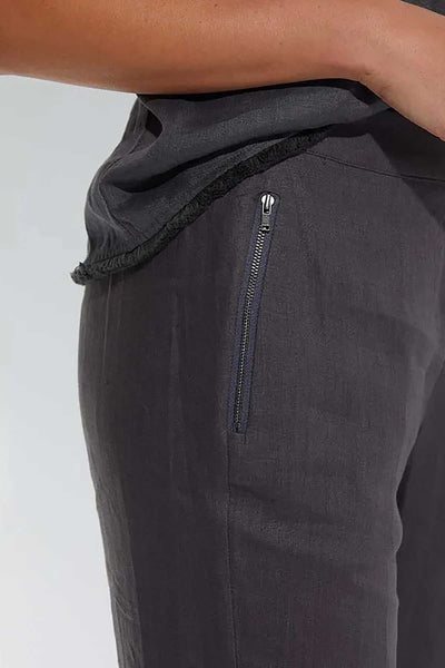Marco Polo 3/4 Linen Pant in Nickel  pocket detail