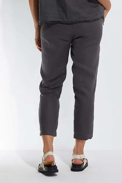 Marco Polo 3/4 Linen Pant in Nickel back view