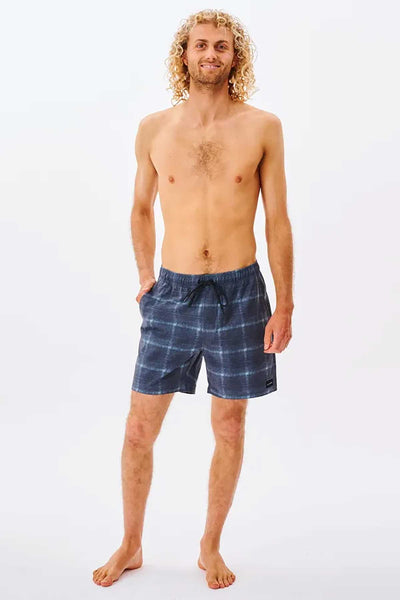 Rip Curl Shorts Newport Volley- Mineral Blue, front view of mid length shorts.