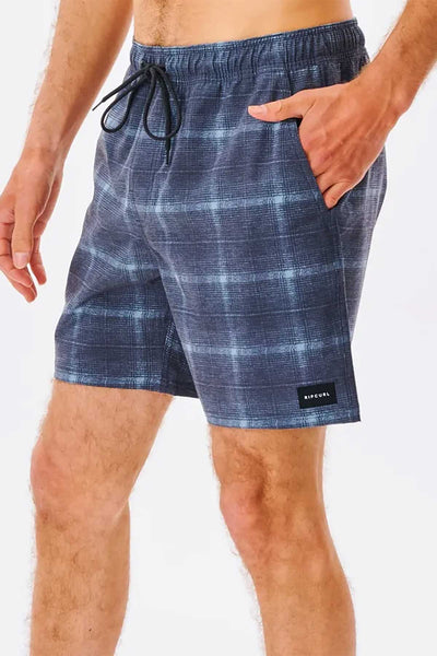 Rip Curl Shorts Newport Volley- Mineral Blue, side view with pockets and drawstring.