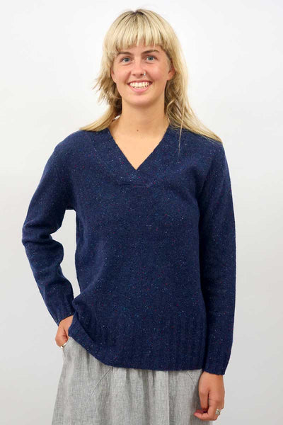 See Saw V Neck Sweater Lambswool Blend - Rib Detail