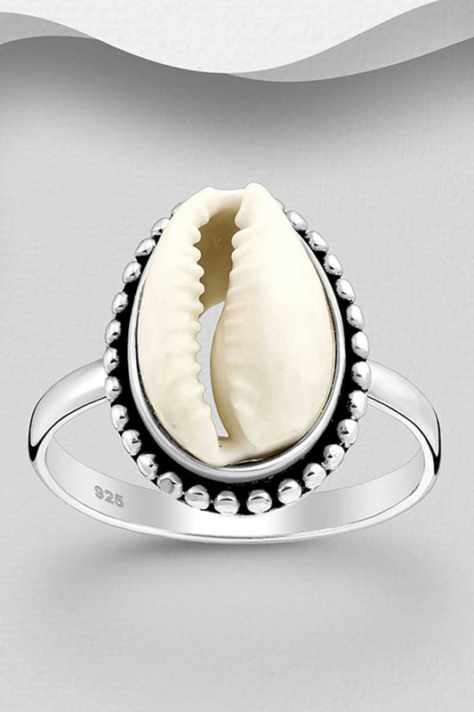 925 Sterling Silver Cowrie Shell Ring