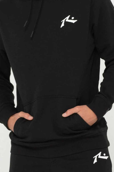 front of the Rusty Mens Competition Hooded Fleece in Black