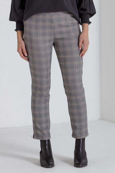 front close view of the Marco Polo 7/8 Stretch Check Dress Pants 