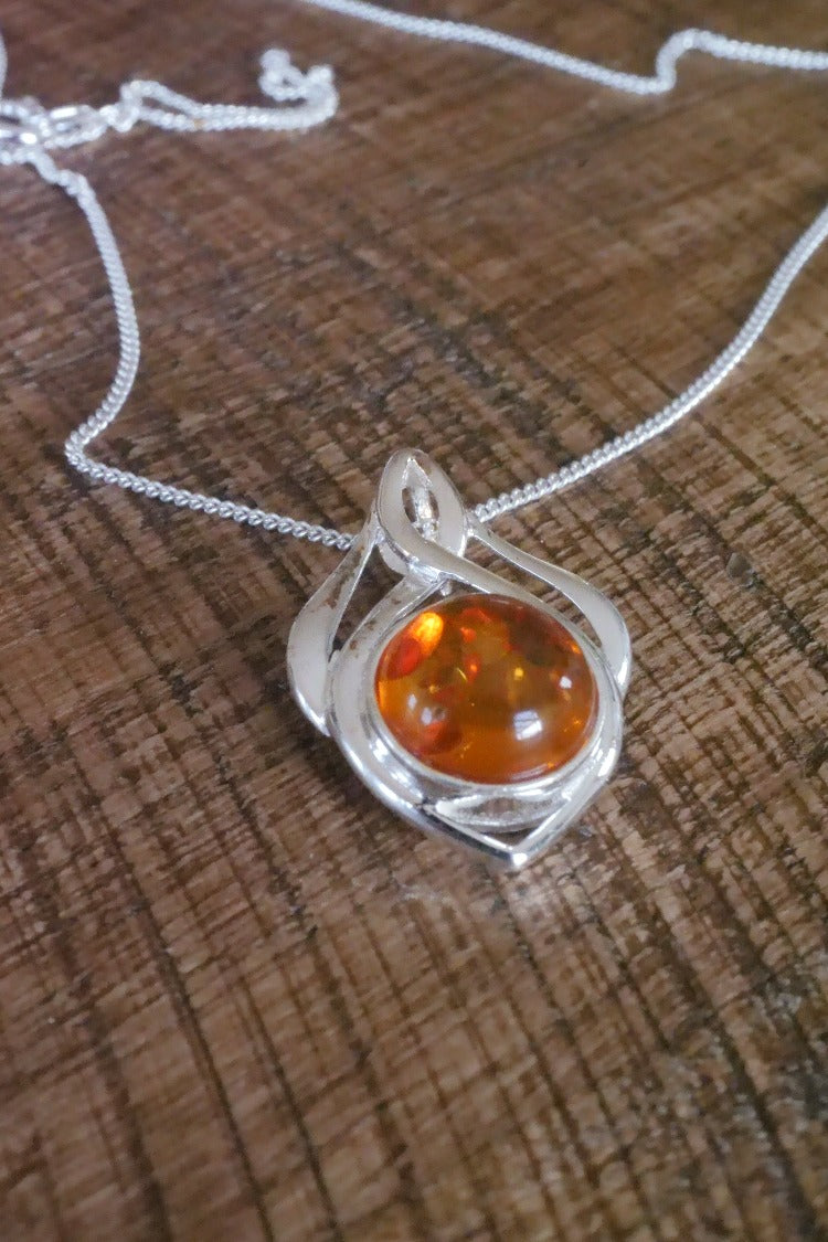 Sterling Silver Baltic Amber Glow Pendant Necklace