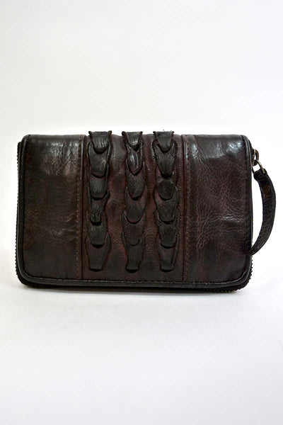 front of the  Rugged Hide Leather Wallet - Melody Brown showing leather pattern