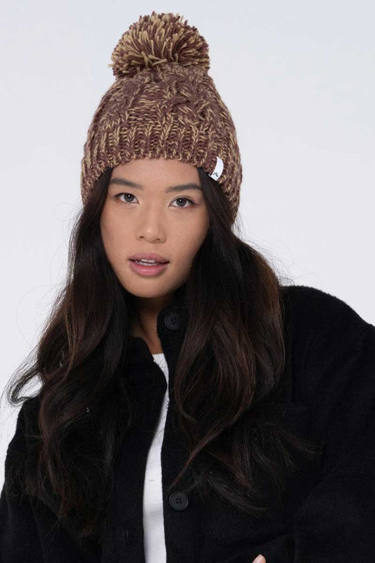 model wearing the Rusty Mermaid Beanie in Golden Brown