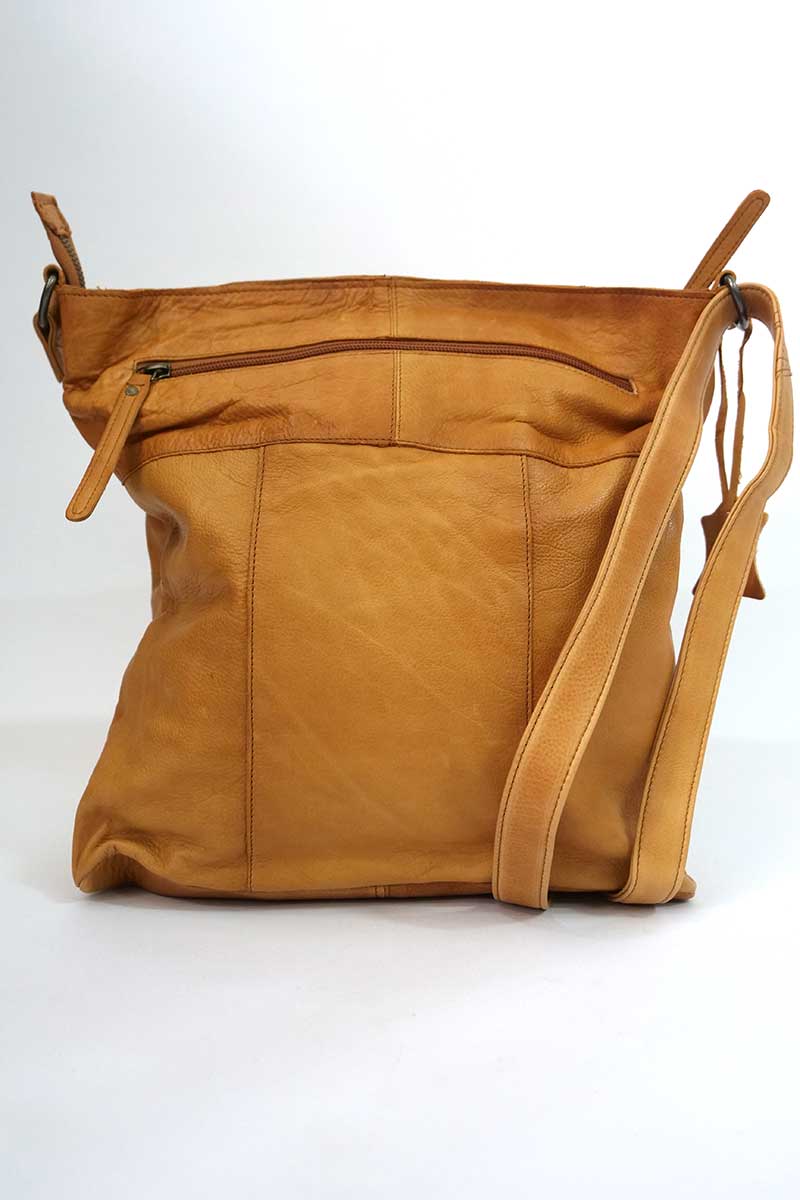 Rugged Hide Ladies Leather Bag - Emily in tan back showing external zip pocket