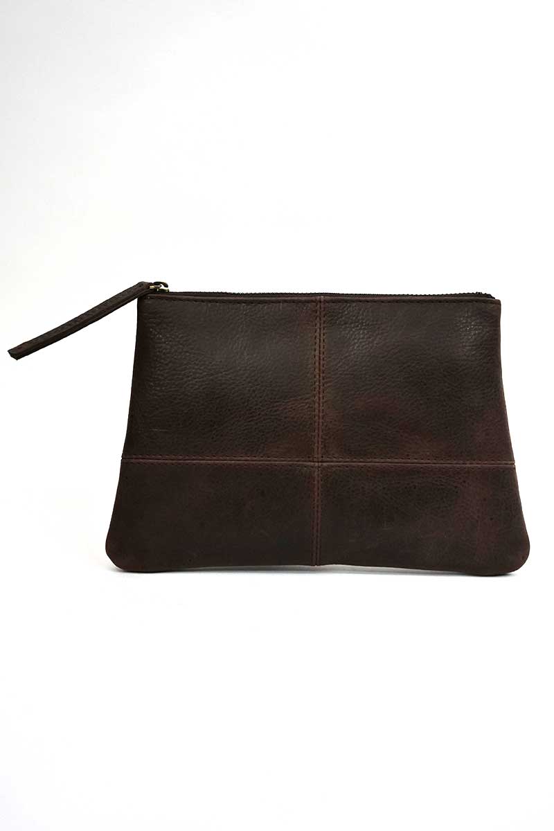 Rugged Hide Leather Clutch - Mia Brown side