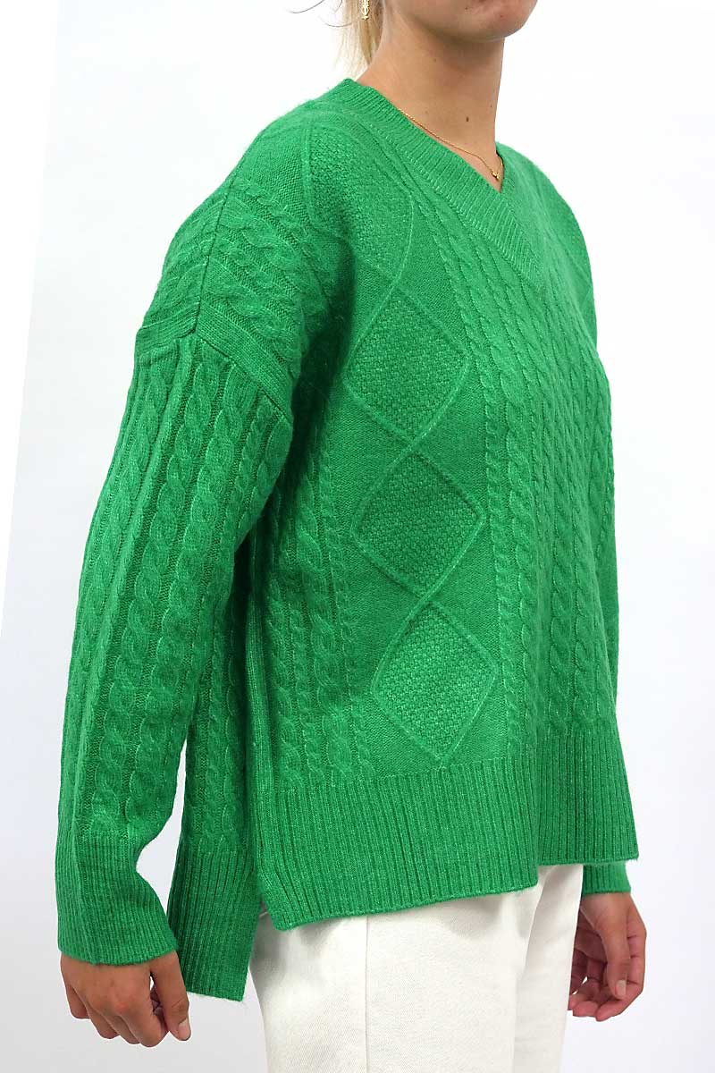 side of the Foil Very Cable-ble Sweater Evergreen
