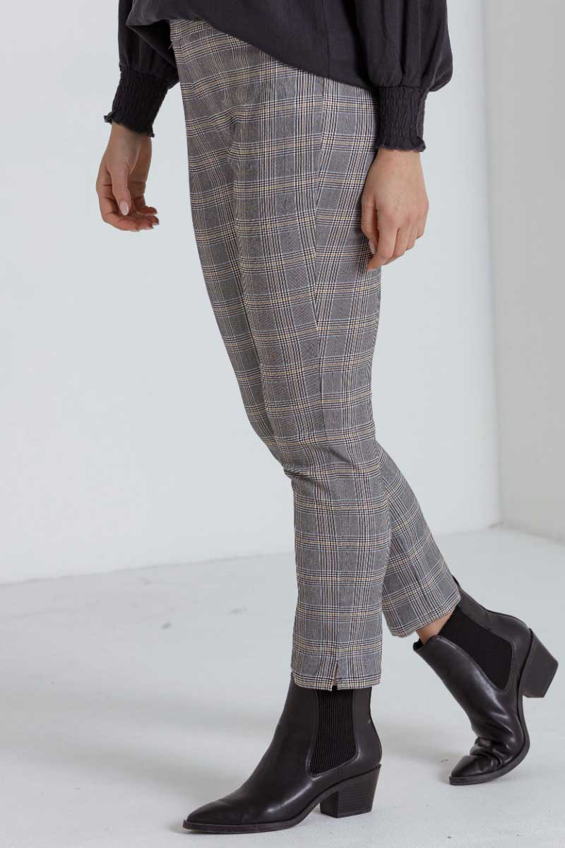 side view of the Marco Polo Check Dress Pants 7/8 Stretch
