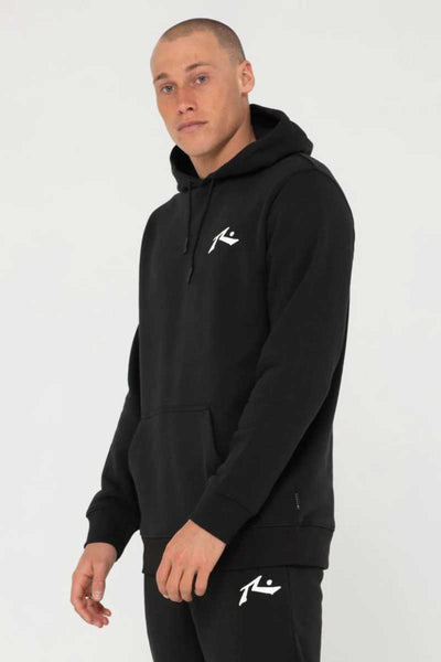 side view of the Rusty Mens Competition Hooded Fleece in Black