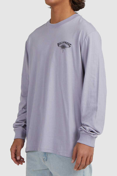 side view of Billabong Mens Long Sleeve Tee Tribal Arch in Grey Violet
