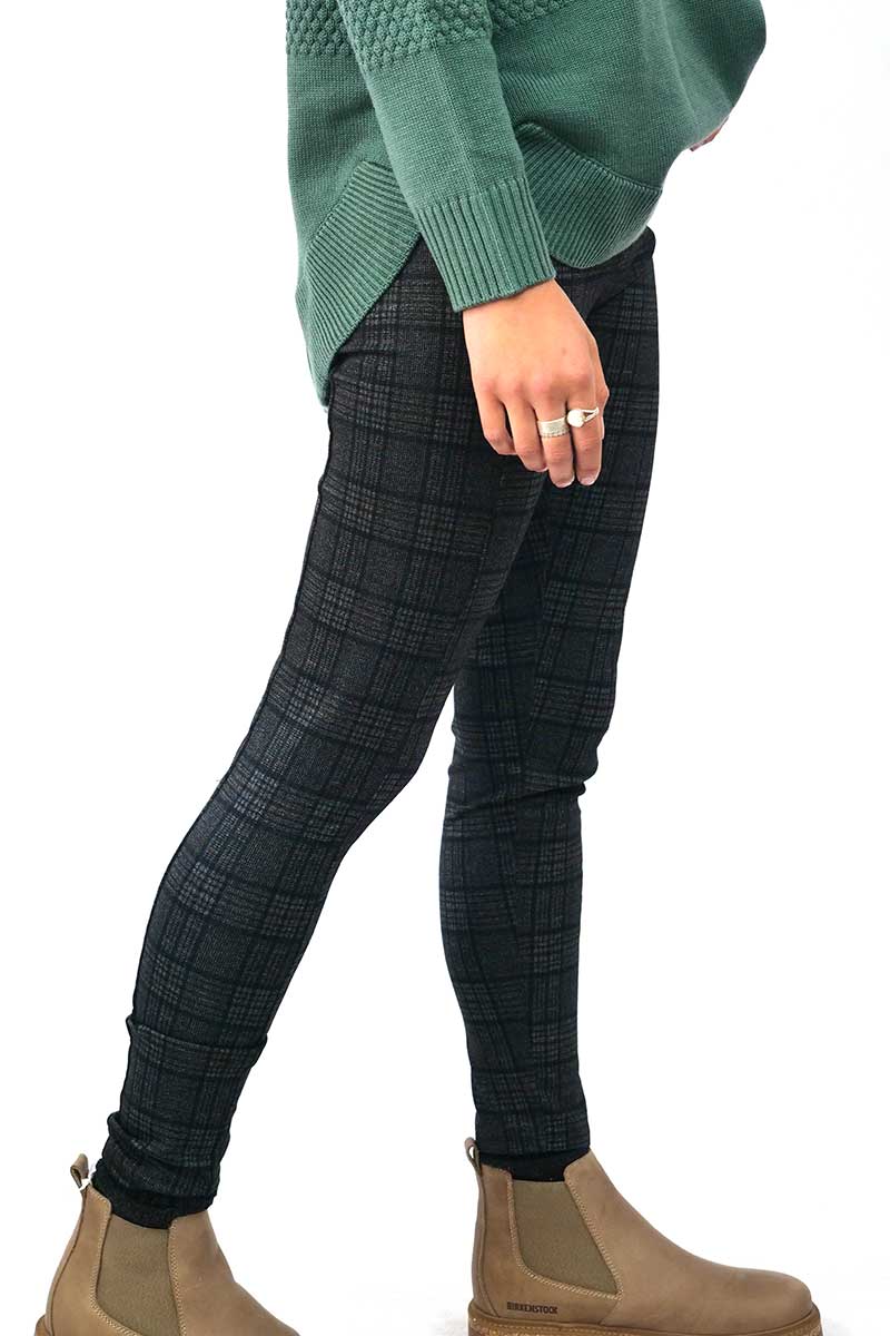 side view of Foil Skinny Pants Neat Repeat in Autumn Check
