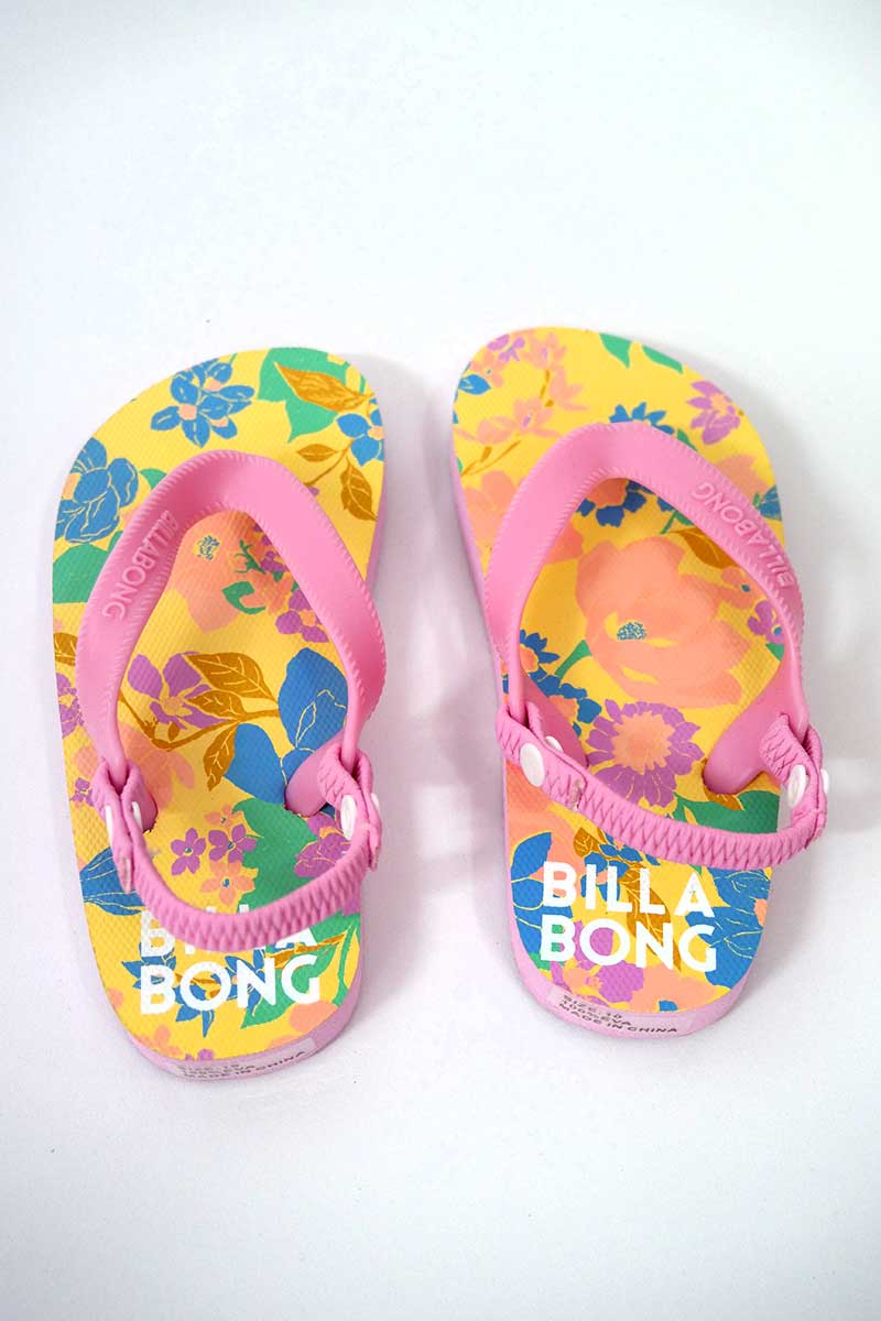 top view of the back of the Billabong Toddler Thong Sunflower Banana